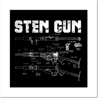 World War 2 Weapon Blueprint Sten Gun Posters and Art